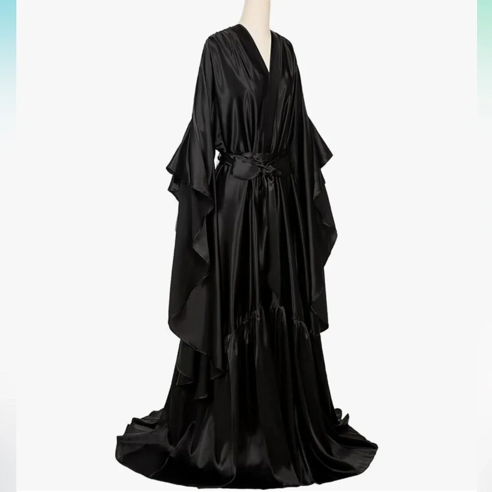 🆕 Black Robe Gown Kimono Sexy Goth Moody Whimsigoth Dark Academia XL NWT NEW